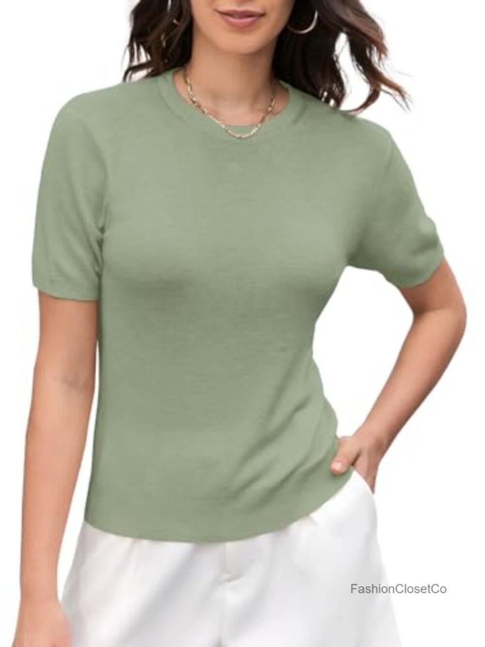 Womens Short Sleeve Lightweight Summer Sweater Crewneck Knit Pullover Casual Top